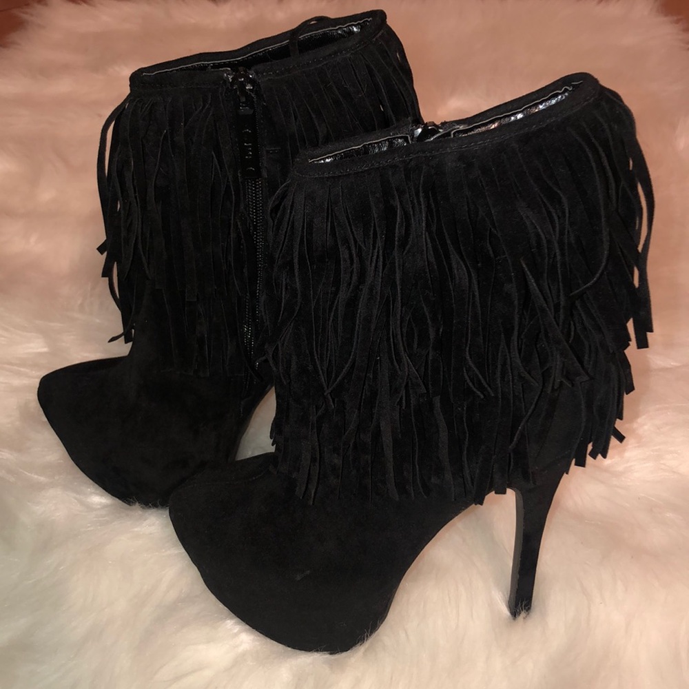 Black Fringe Booties